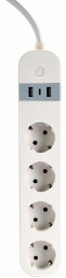 Product_112636_1 Viedā Rozete Gembird Smart Power Strip with USB Charger 4 Sockets White - Image 1