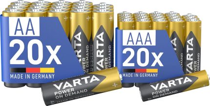 VARTA Batteries Mixed Pack of 40, AA 20 Pieces + AAA 20 Pieces, Power on Demand, Alkaline, Storage Pack in Environmentally Friendly Packaging, Powerful, Made in Germany