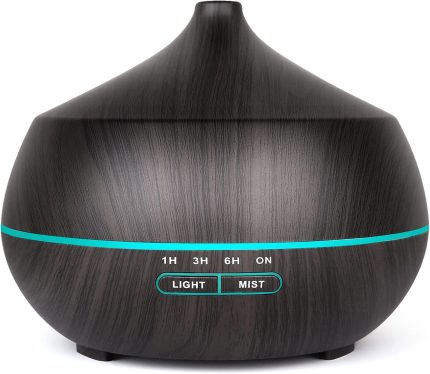 Diffuser Essential Oils Ultrasonic Humidifier: 400 ml Aroma Diffuser for Fragrance Oils Aromatherapy Oils Diffuser with 7 Colours LED & Timer for Bedroom Home Office Yoga - Black