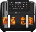 LLIVEKIT Dual Zone Hot Air Fryer with Viewing Window, 9L XXL Airfryer without Oil, Air Fryer with 9-in-1 Cooking Settings, 2 Drawers, Touch Screen, Smart and Timer Function, Healthy Fryer and Low-Fat