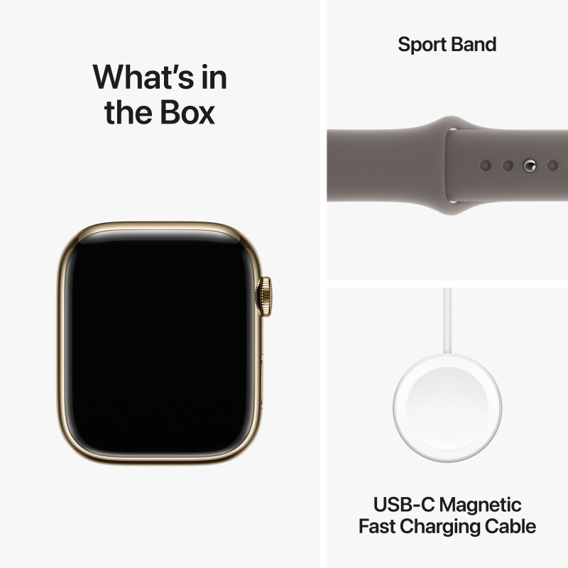 3 Apple Watch Series 9 GPS + Cellular 45mm Gold Stainless Steel Case with Clay Sport Band - M/L - Image 3