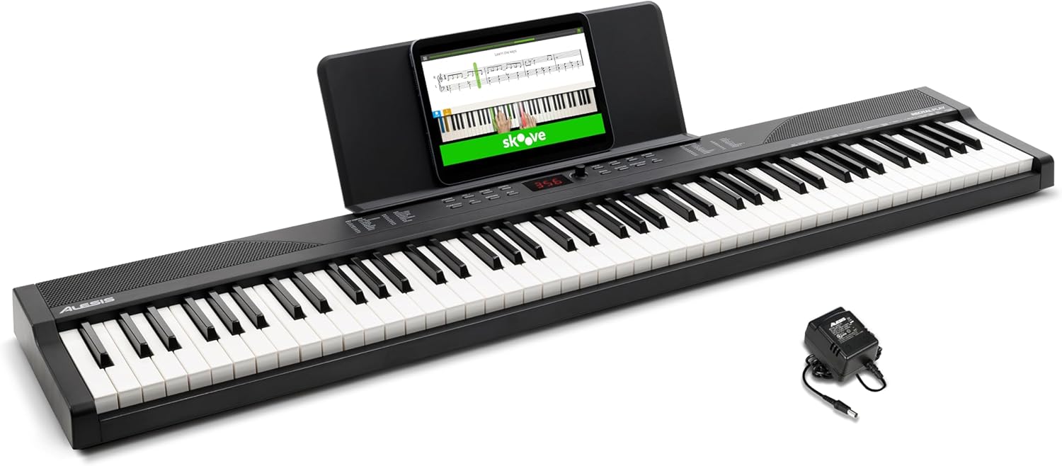 1 Alesis Keyboard Electric Piano with 88 Keys, 480 Sounds, Speakers, USB MIDI, Notes/Tablet Tray, Power Adapter & Piano Lessons for Beginners - Image 1