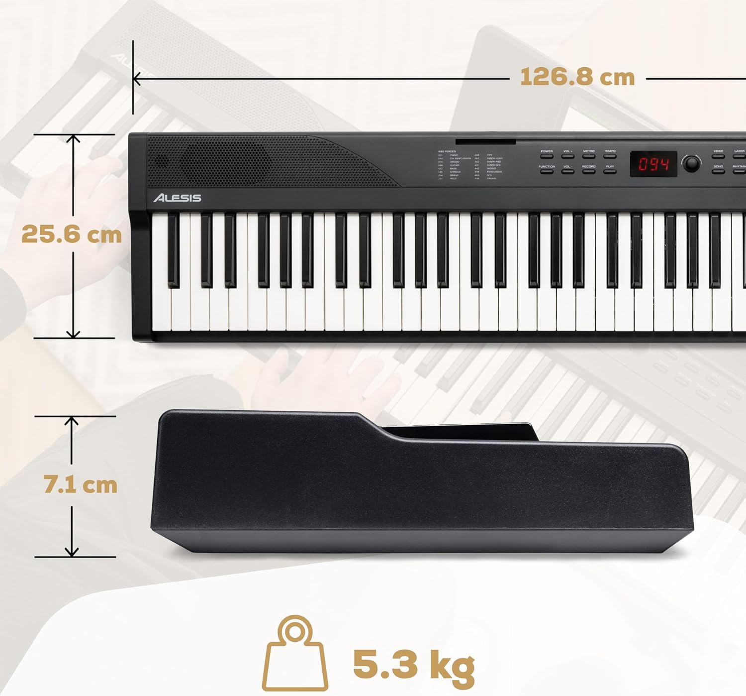 3 Alesis Keyboard Electric Piano with 88 Keys, 480 Sounds, Speakers, USB MIDI, Notes/Tablet Tray, Power Adapter & Piano Lessons for Beginners - Image 3