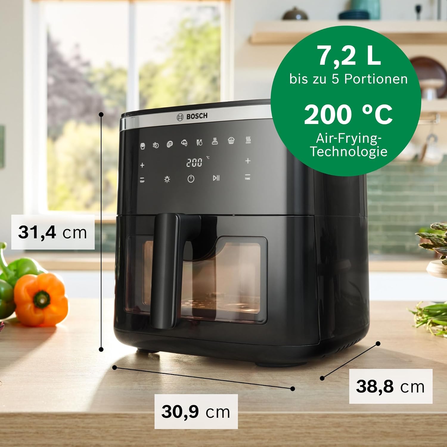 2 Bosch MAF671B0 Series 6 Hot Air Fryer, XXL 7.2 L Capacity, 7 Preset Programmes, Illuminated Viewing Window, Up to 65% Faster Cooking, AirFryer in Black - Image 2