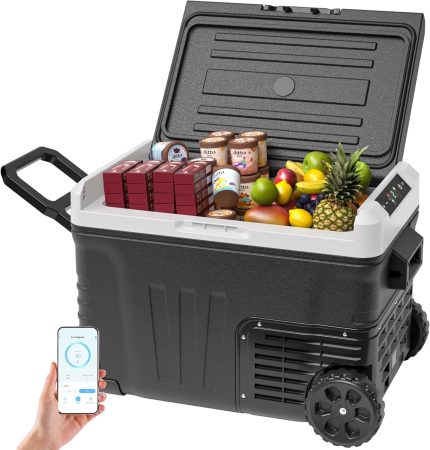 Auto ledusskapis EUHOMY 35L Compressor Cool Box with App Control, Portable Car Fridge 12V/24V & 220-240V, -20°C to 20°C, Electric Cool Box with Wheels and 2 Baskets for Camping, Travel & Outdoor