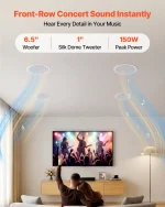 VEVOR Bluetooth Ceiling Speakers, 165.1 mm, In Ceiling & In-Wall Speaker System with Amplifier, 2-Way, for Damp Humid Placement, Home Theater, Covered Outdoor Patio and Flush Mount Wired, 4 Speakers - Image 10