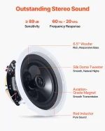 VEVOR Bluetooth Ceiling Speakers, 165.1 mm, In Ceiling & In-Wall Speaker System with Amplifier, 2-Way, for Damp Humid Placement, Home Theater, Covered Outdoor Patio and Flush Mount Wired, 4 Speakers - Image 8