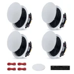 VEVOR Bluetooth Ceiling Speakers, 165.1 mm, In Ceiling & In-Wall Speaker System with Amplifier, 2-Way, for Damp Humid Placement, Home Theater, Covered Outdoor Patio and Flush Mount Wired, 4 Speakers